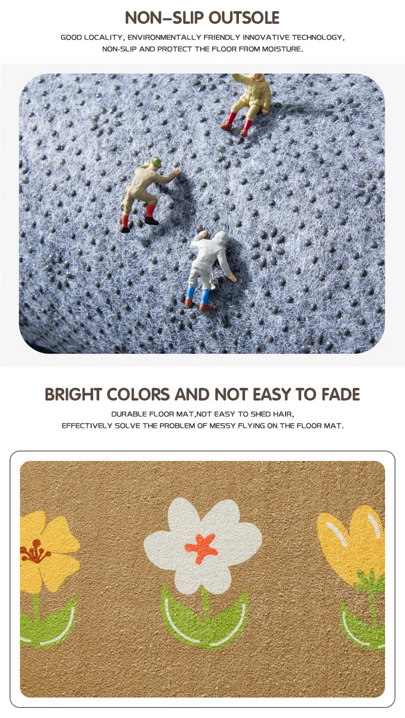 Small Fresh Floral Bath Mat, Absorbent Non-Slip Bathroom Rug with Words, Soft Toilet & Bedroom Floor Carpet, Decorative Entrance Doormat