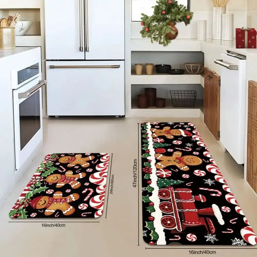 Christmas Tree Mat 2-Piece Set - Non-Slip & Stain-Resistant for Kitchen & Bathroom Door