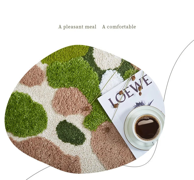 Green Moss Tufted Rug - Irregular Soft Carpet for Kids Room & Nursery Floor