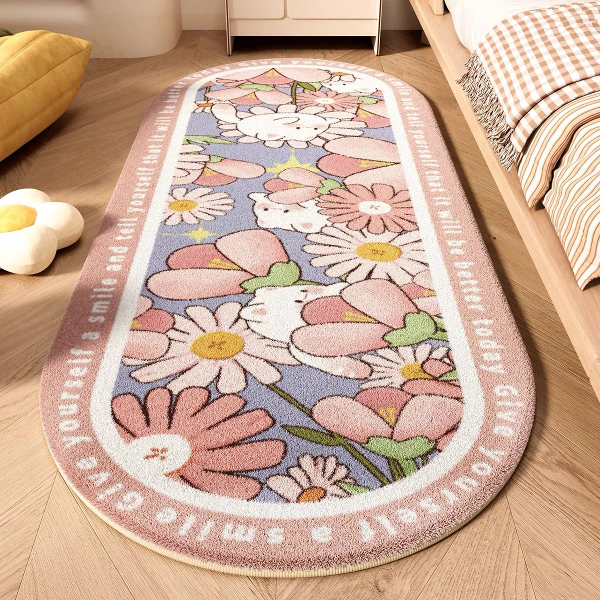 Luxury Plush Bedroom Carpet, Long Oval Cashmere Throw Blanket, Thick Shaggy Floor Mat for Girls Room, Light Luxury Bedside Rug, Kids Nursery Decor