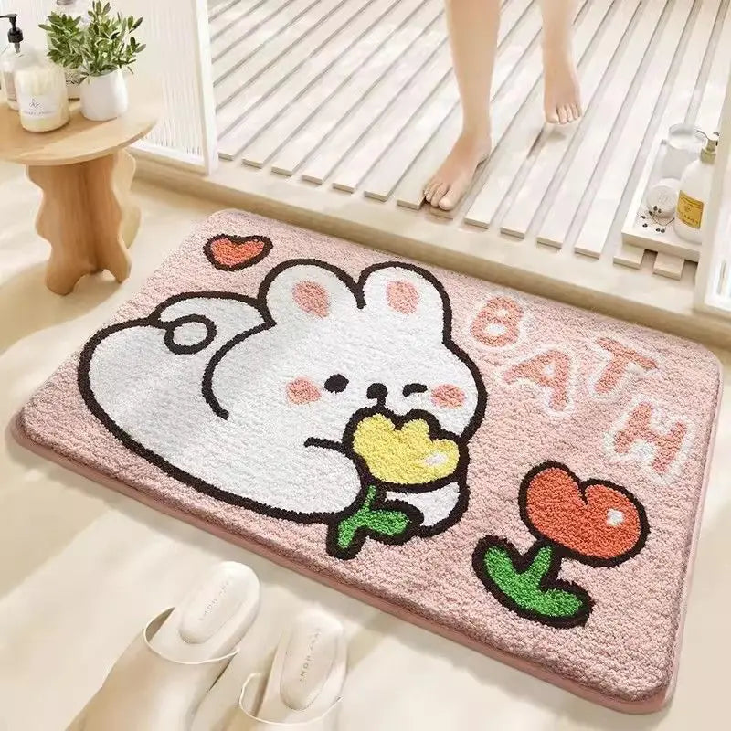 Cute Plush Bath Mat - Super Absorbent & Non-Slip Faux Cashmere Bathroom Rug