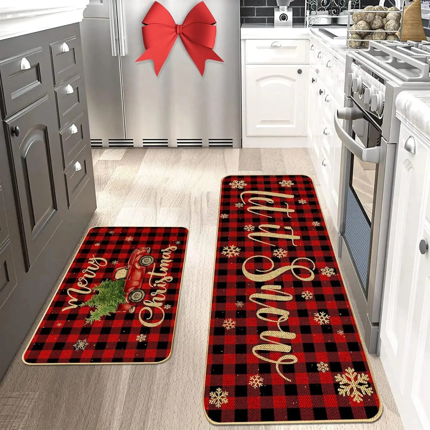 Christmas Doormat 2-Pack - Festive Holiday Welcome Mats, Anti-Slip for Door & Kitchen