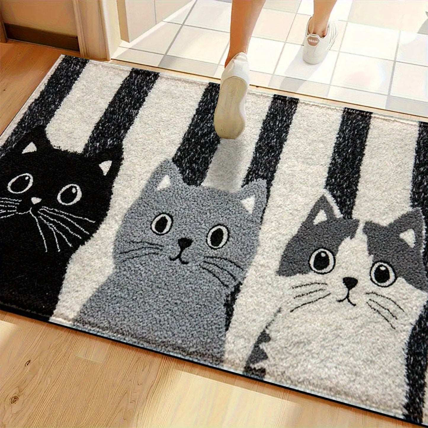 Cute Cat Bath Mat - Non-Slip & Machine Washable Kitty Themed Bathroom Rug