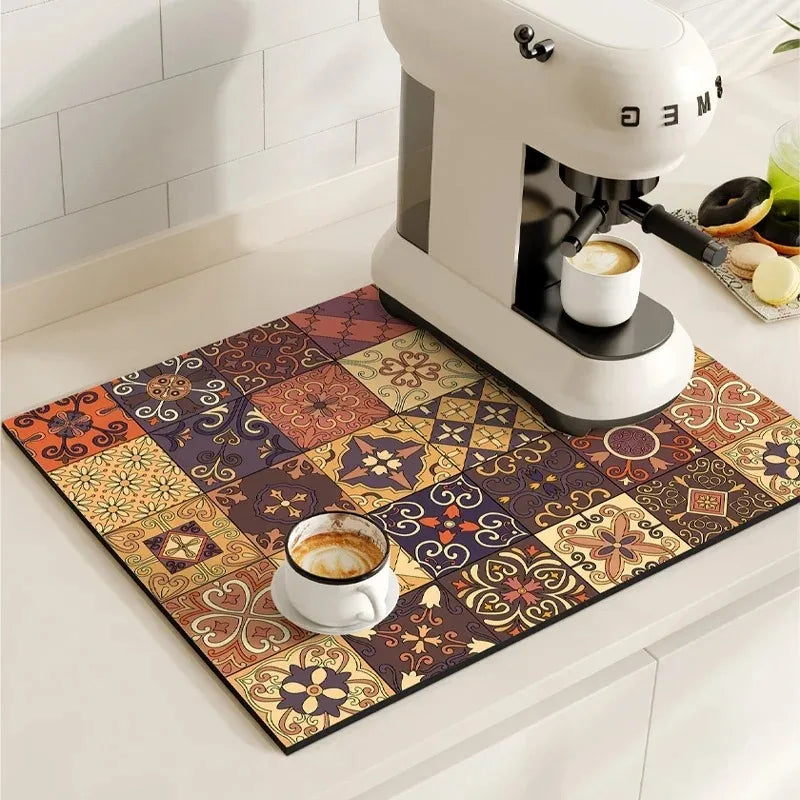 Retro Diatomite Dish Drying Mat - Quick-Dry & Waterproof for Sink & Coffee Bar