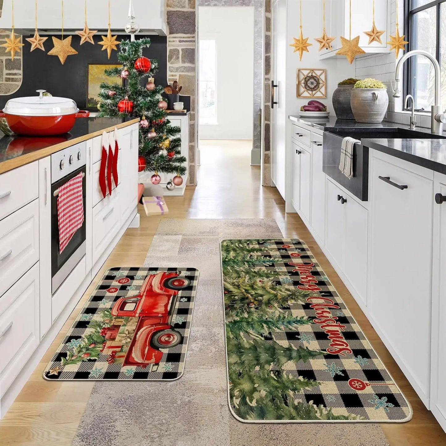 Christmas Doormat 2-Pack - Festive Holiday Welcome Mats, Anti-Slip for Door & Kitchen