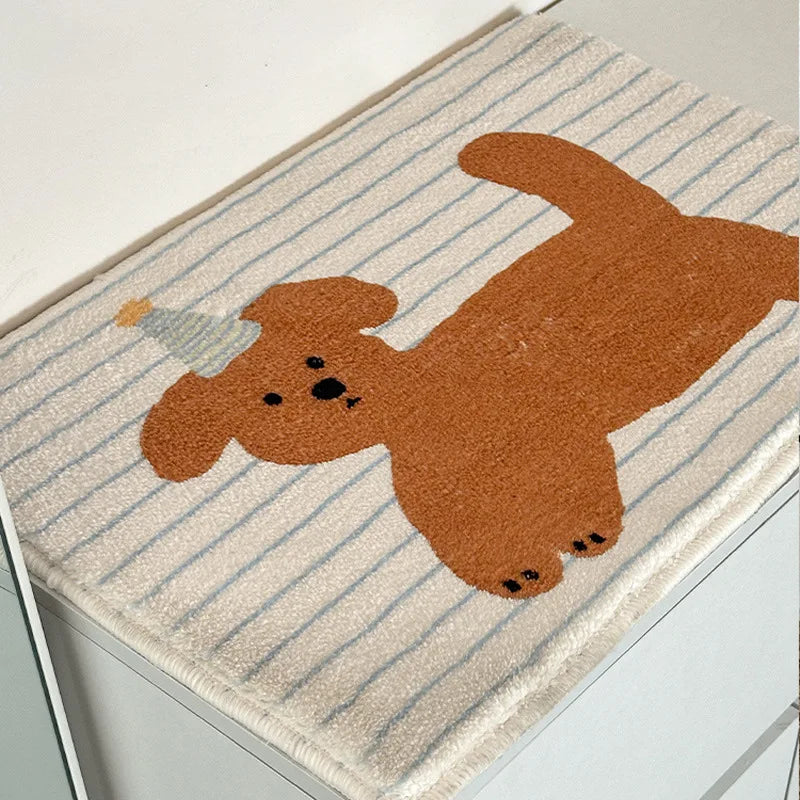 Cartoon Animal Striped Rug - Soft & Cute Floor Mat for Living Room and Bedside
