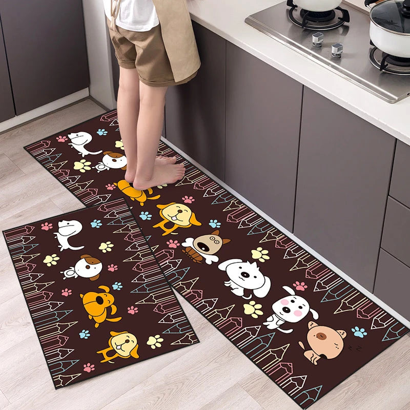Cartoon Animal Runner Rug - Long, Non-Slip & Absorbent for Bedroom & Kitchen