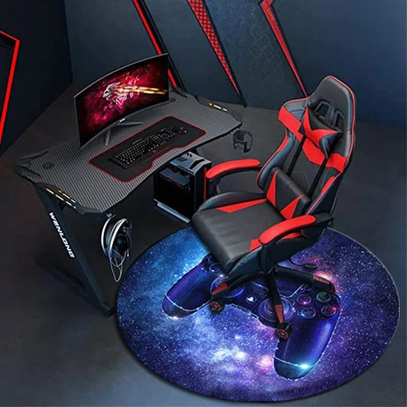 Round VR Game Theme Rug - Loop Pile, Washable & Stain-Resistant Gaming Carpet
