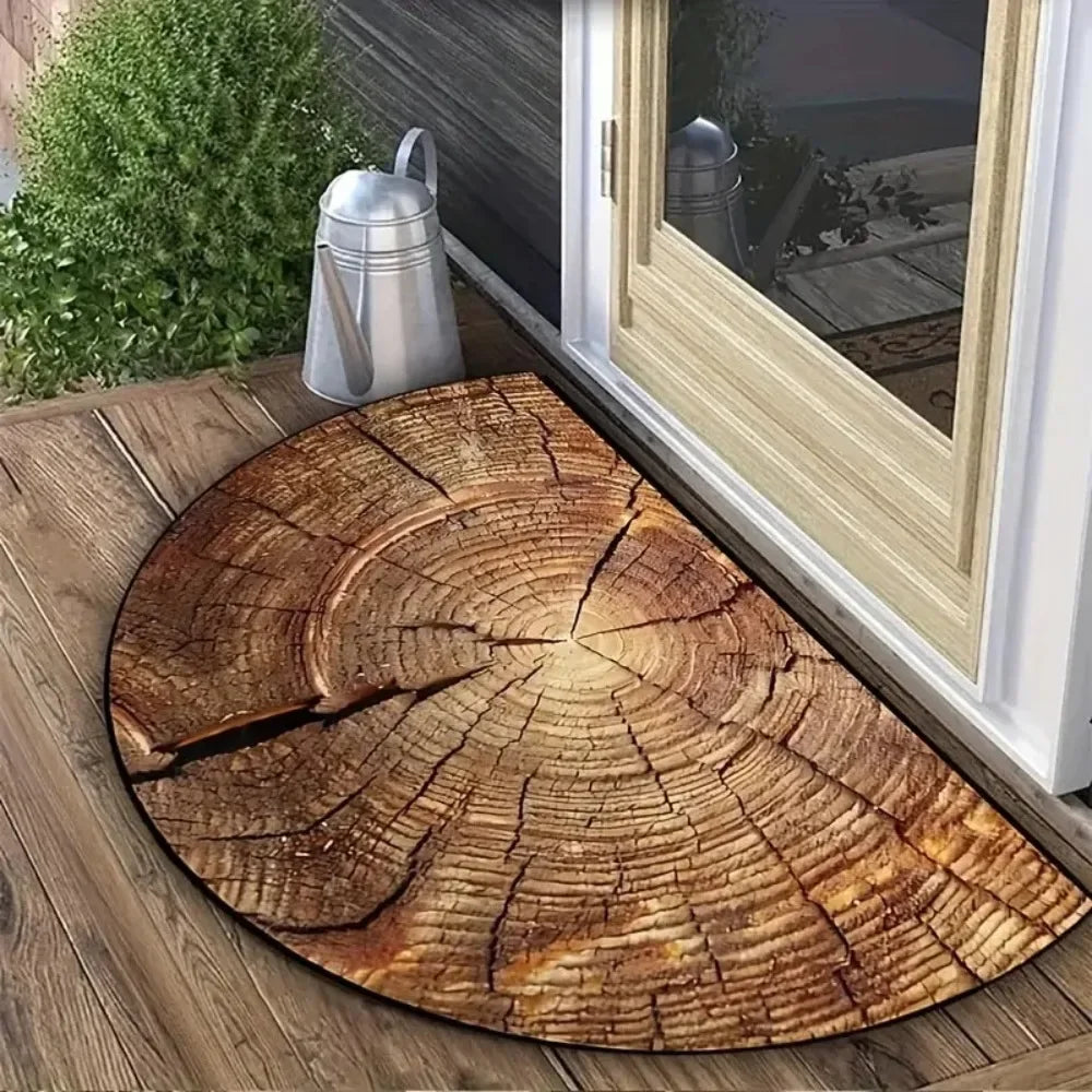 Boho Floral Half-Moon Doormat - Non-Slip & Washable for Indoor/Outdoor Entry