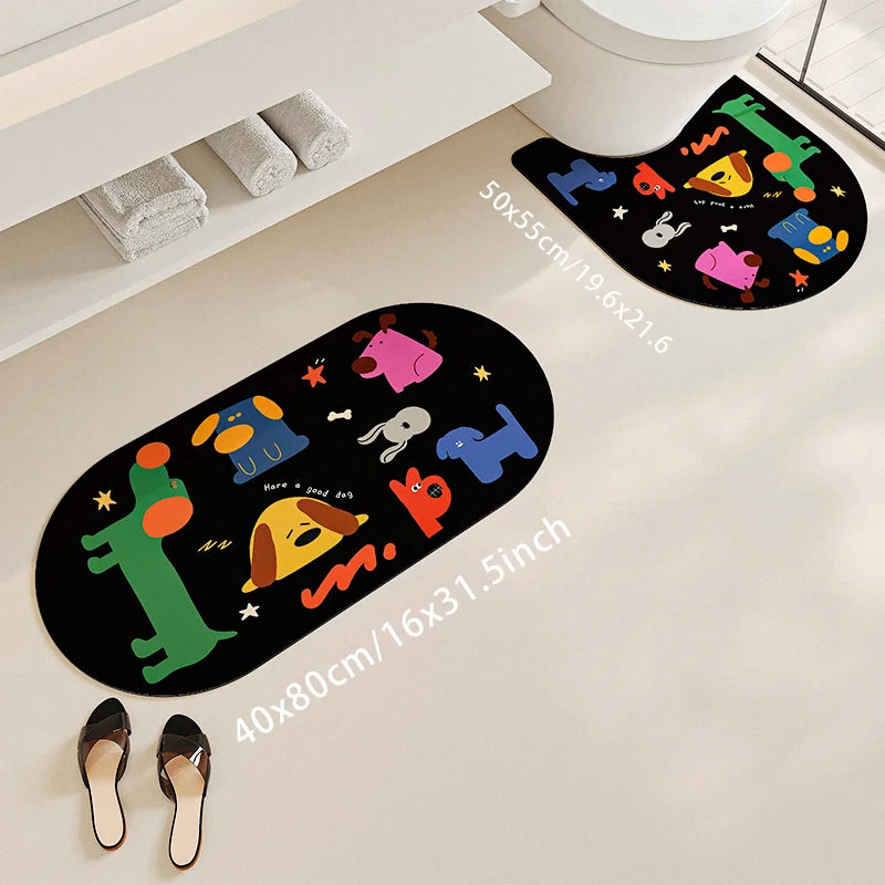 Summer Cartoon Diatomite Bath Mat - Quick-Dry, Absorbent & Non-Slip