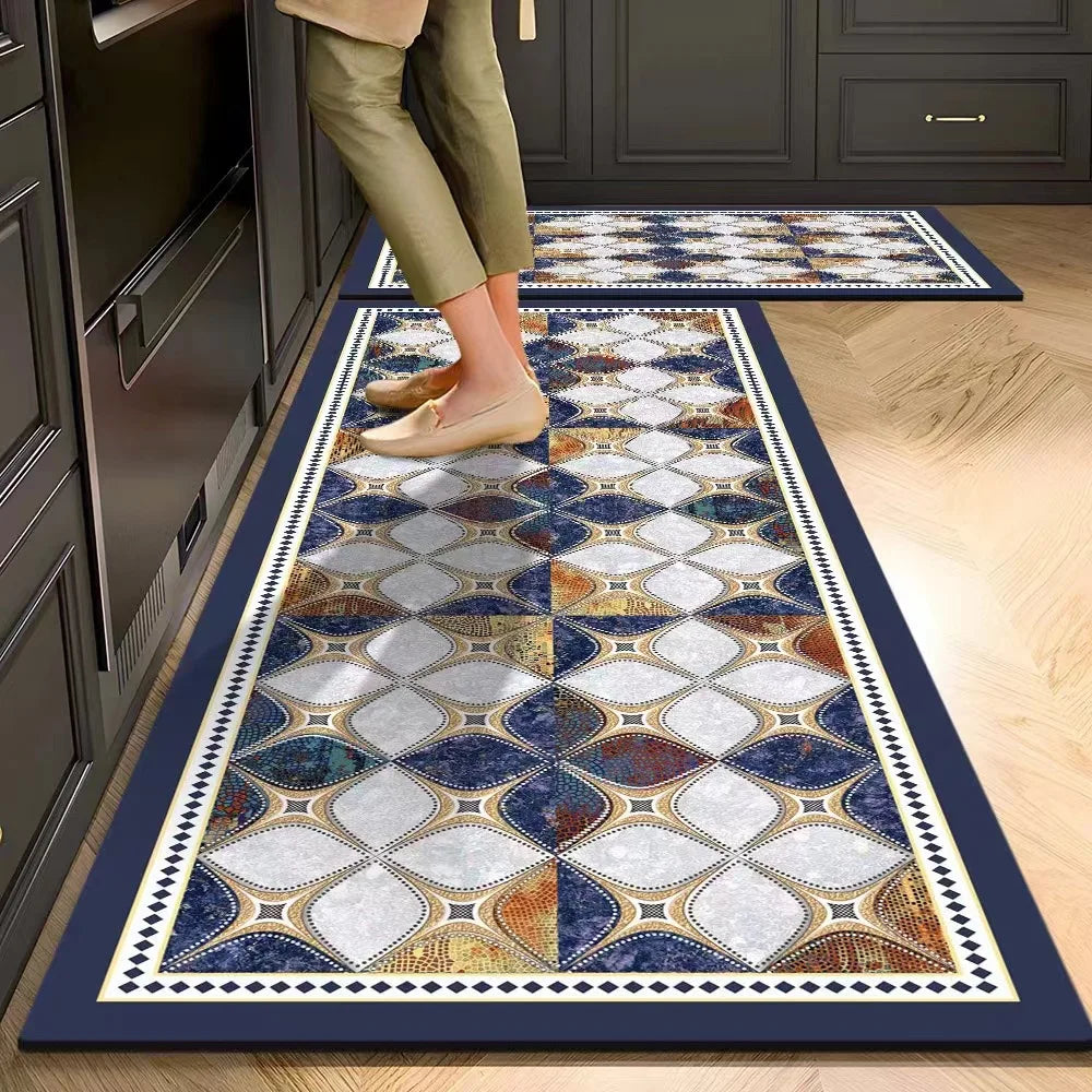Plush Velvet Kitchen Mat - Oil-Proof, Absorbent & Non-Slip Floor Rug, Machine Washable