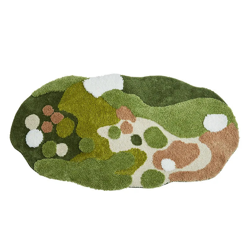 Green Moss Tufted Rug - Irregular Soft Carpet for Kids Room & Nursery Floor