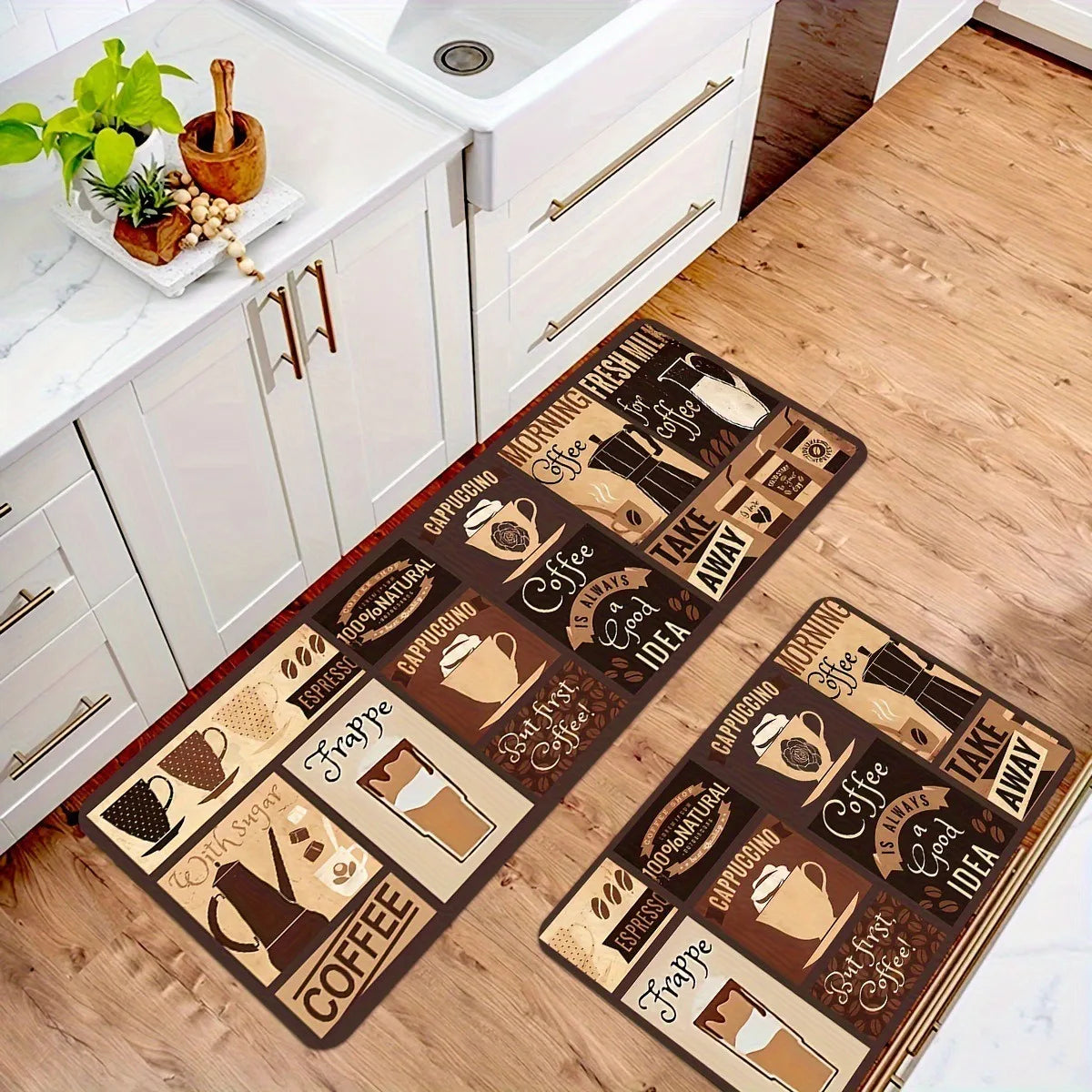 Diatom Mud Kitchen Mat 2-Piece Set, Non-Slip Absorbent Runner, Oil Resistant Easy Clean Floor Mats, Long Strip Rug