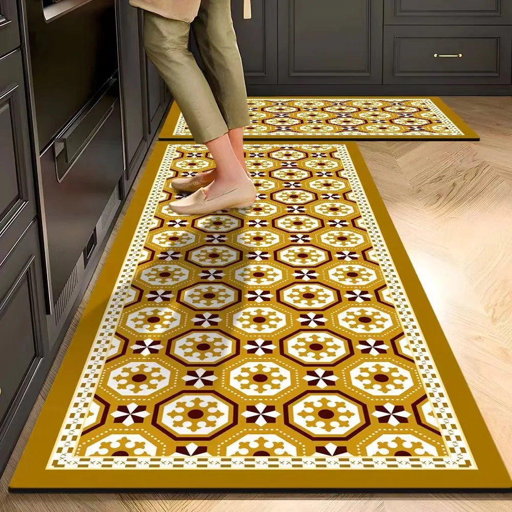 Plush Velvet Kitchen Mat - Oil-Proof, Absorbent & Non-Slip Floor Rug, Machine Washable