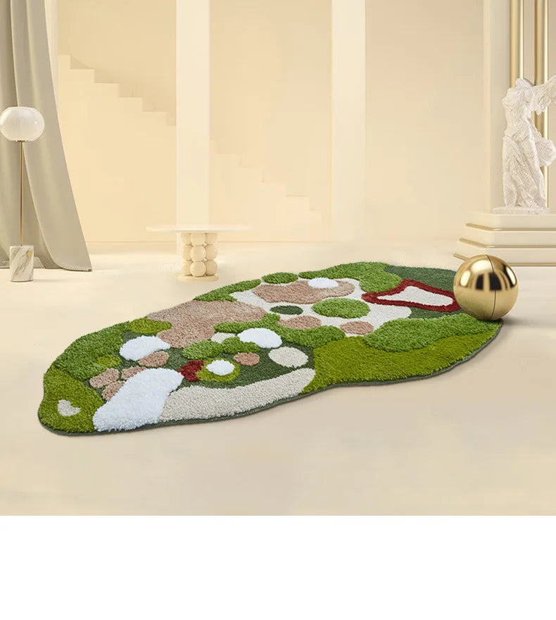 Green Moss Tufted Rug - Irregular Soft Carpet for Kids Room & Nursery Floor