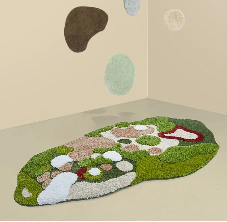 Green Moss Tufted Rug - Irregular Soft Carpet for Kids Room & Nursery Floor
