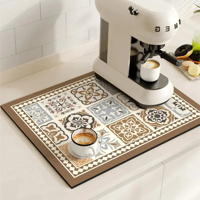 Retro Diatomite Dish Drying Mat - Quick-Dry & Waterproof for Sink & Coffee Bar