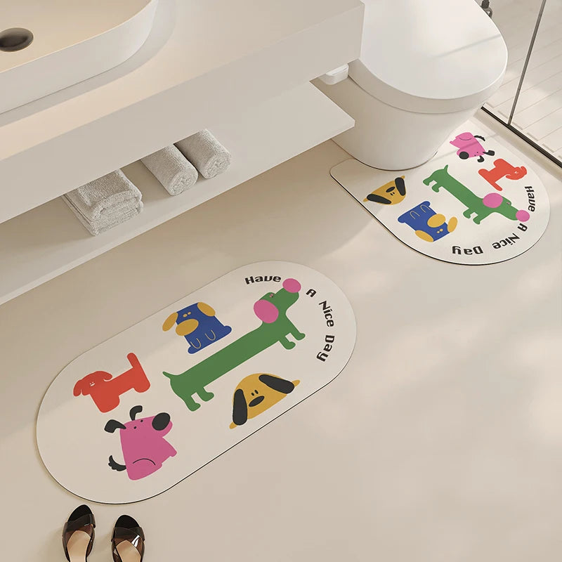 Summer Cartoon Diatomite Bath Mat - Quick-Dry, Absorbent & Non-Slip