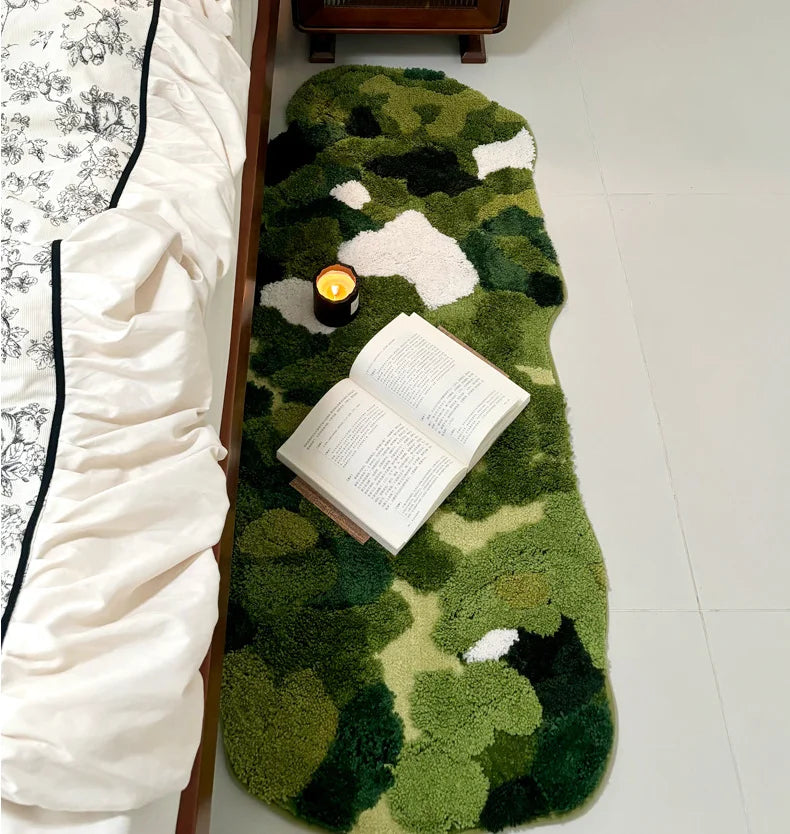 Forest Moss Flocking Bath Mat, Ultra Soft Non-Slip Bathroom Rug, Absorbent Bedside Carpet, Luxury Bedroom Floor Mat for Home Decor