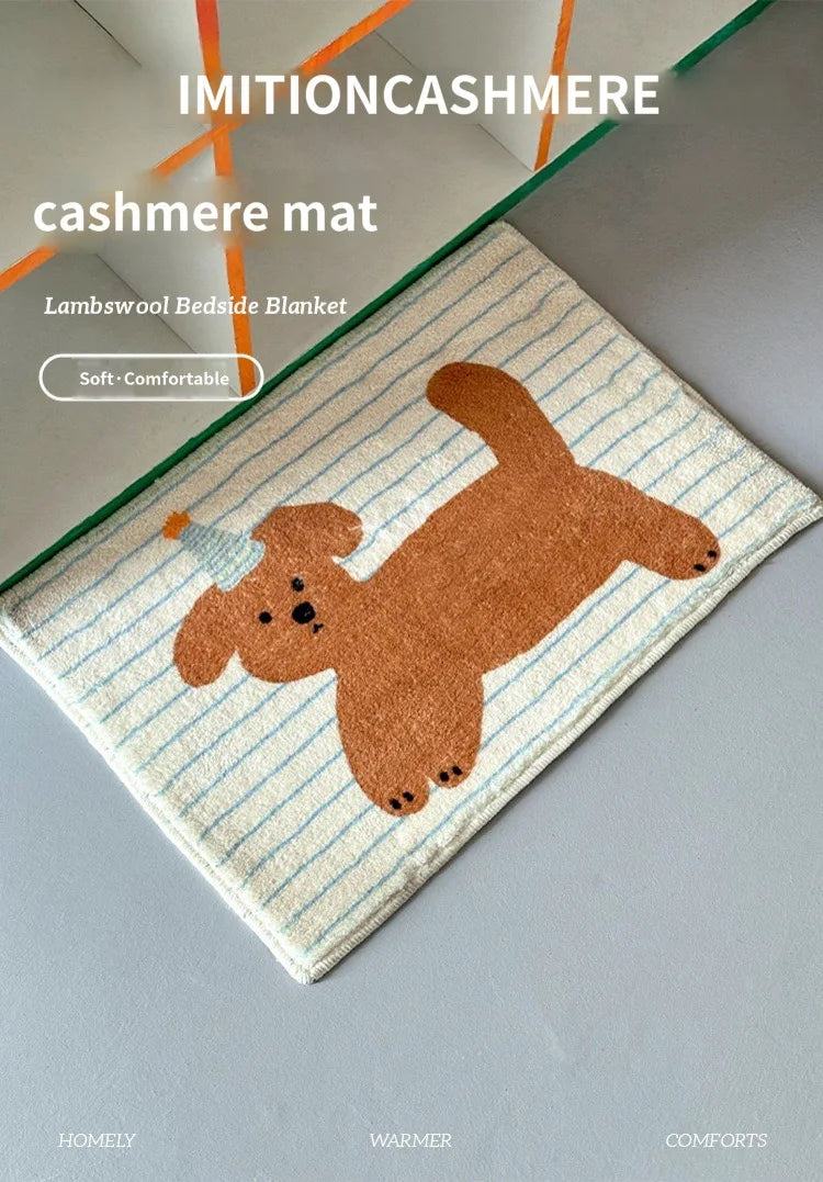 Cartoon Animal Striped Rug - Soft & Cute Floor Mat for Living Room and Bedside