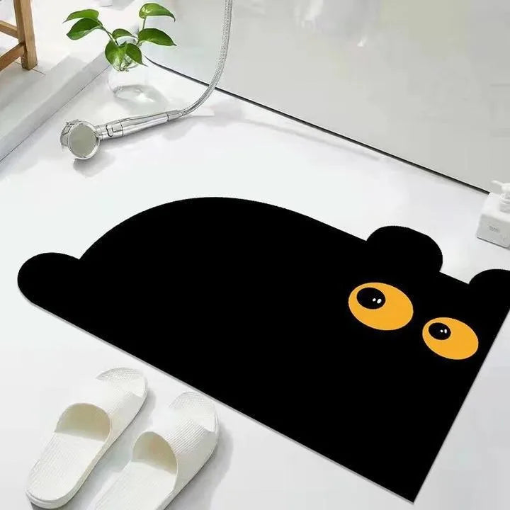 Cat Shaped Bath Mat, Diatomaceous Earth Quick Dry Mat, Funny Cat Lovers Gift, Absorbent Non-Slip Bathroom Rug, Black Cat Decor