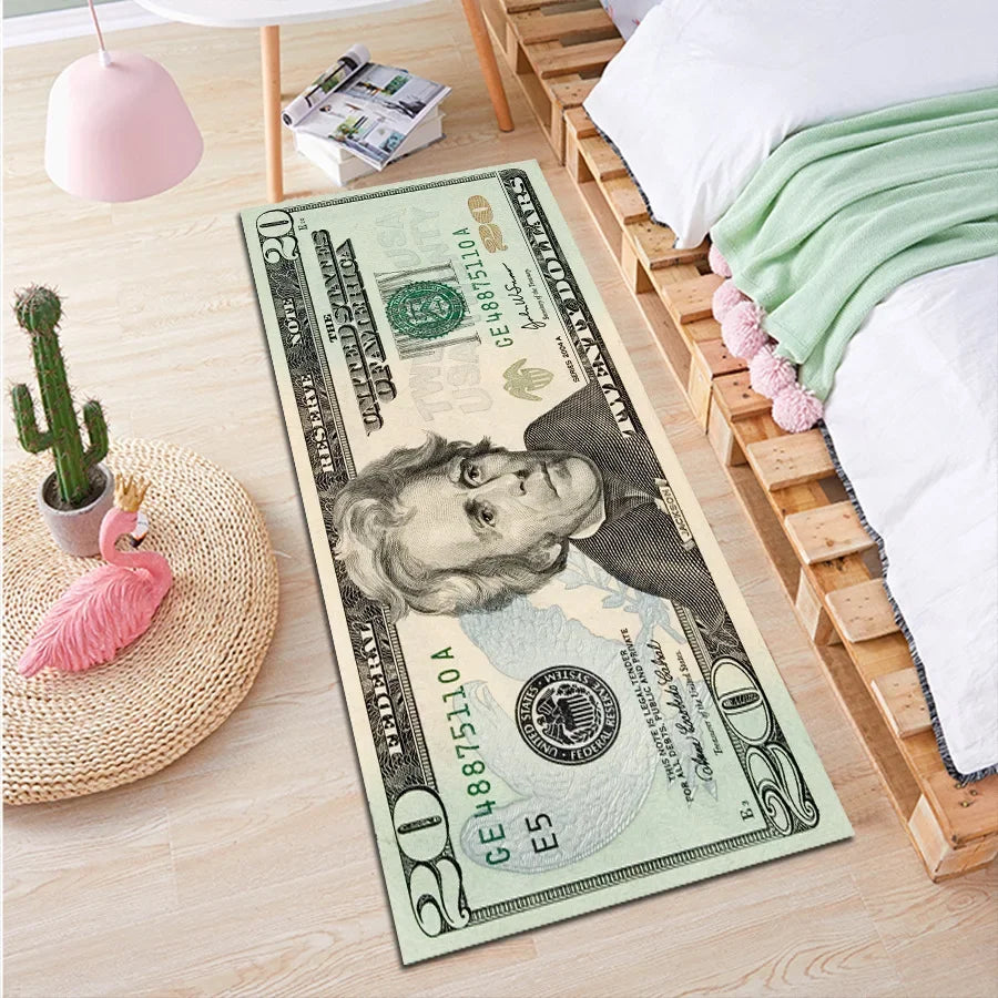 US Dollar Bill Runner Rug - Creative Long Strip Carpet for Hallway & Bedroom