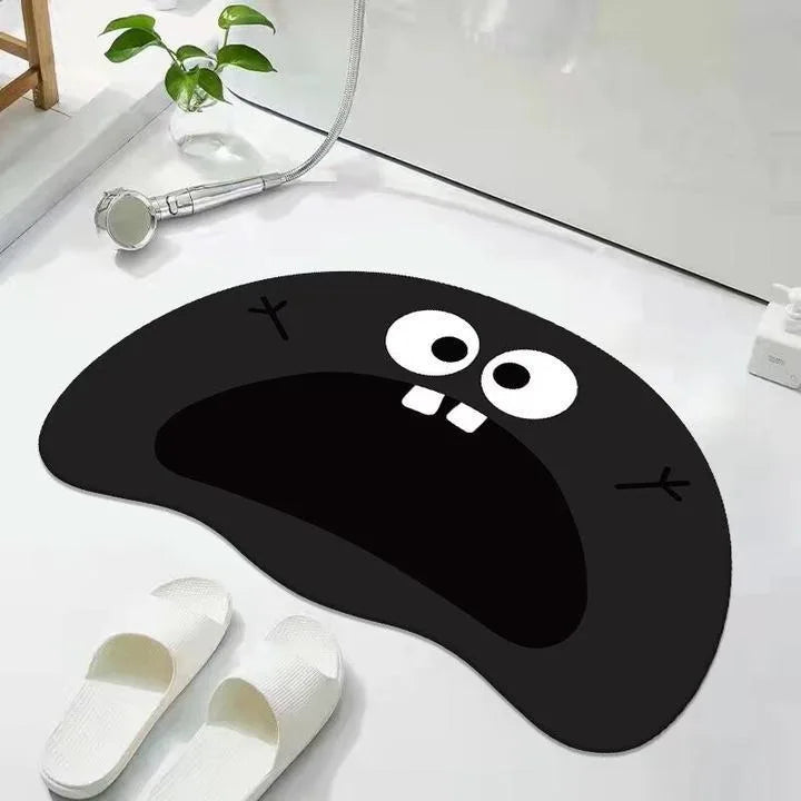 Cat Shaped Bath Mat, Diatomaceous Earth Quick Dry Mat, Funny Cat Lovers Gift, Absorbent Non-Slip Bathroom Rug, Black Cat Decor