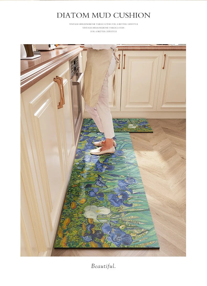 Washable Diatomite Kitchen Mat - Oil & Water Repellent, Super Absorbent