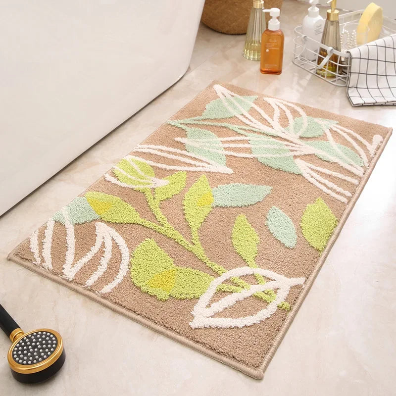 Cashmere Superfine Sand Bath Mat, Ultra Soft Non-Slip Bathroom Rug, Absorbent Microfiber Doormat, Leaf Green Entrance Carpet