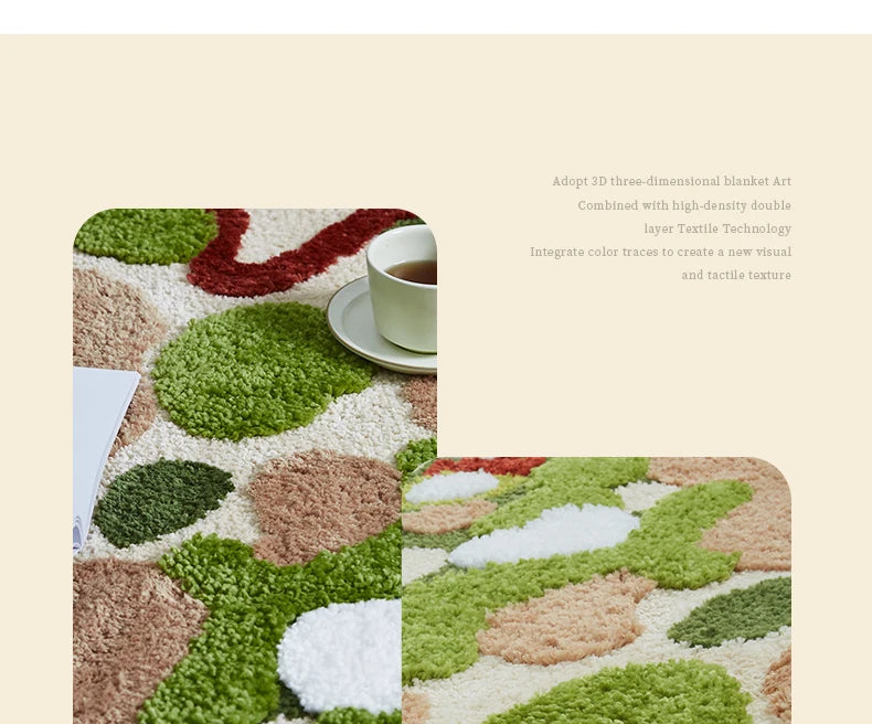 Green Moss Tufted Rug - Irregular Soft Carpet for Kids Room & Nursery Floor
