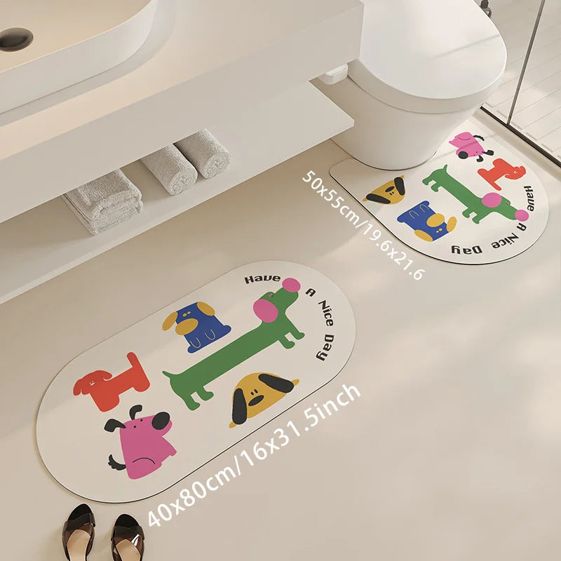 Summer Cartoon Diatomite Bath Mat - Quick-Dry, Absorbent & Non-Slip