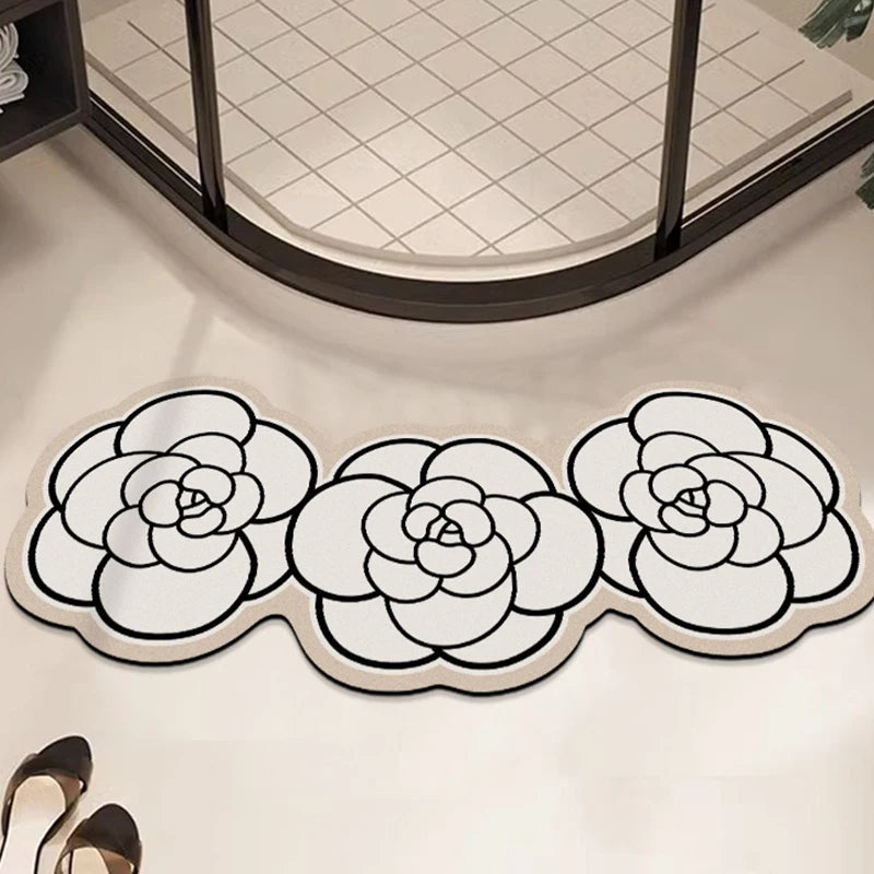 Floral Bath Mat Set of 3 - Absorbent & Non-Slip Bathroom Rugs, Light Luxury Decor