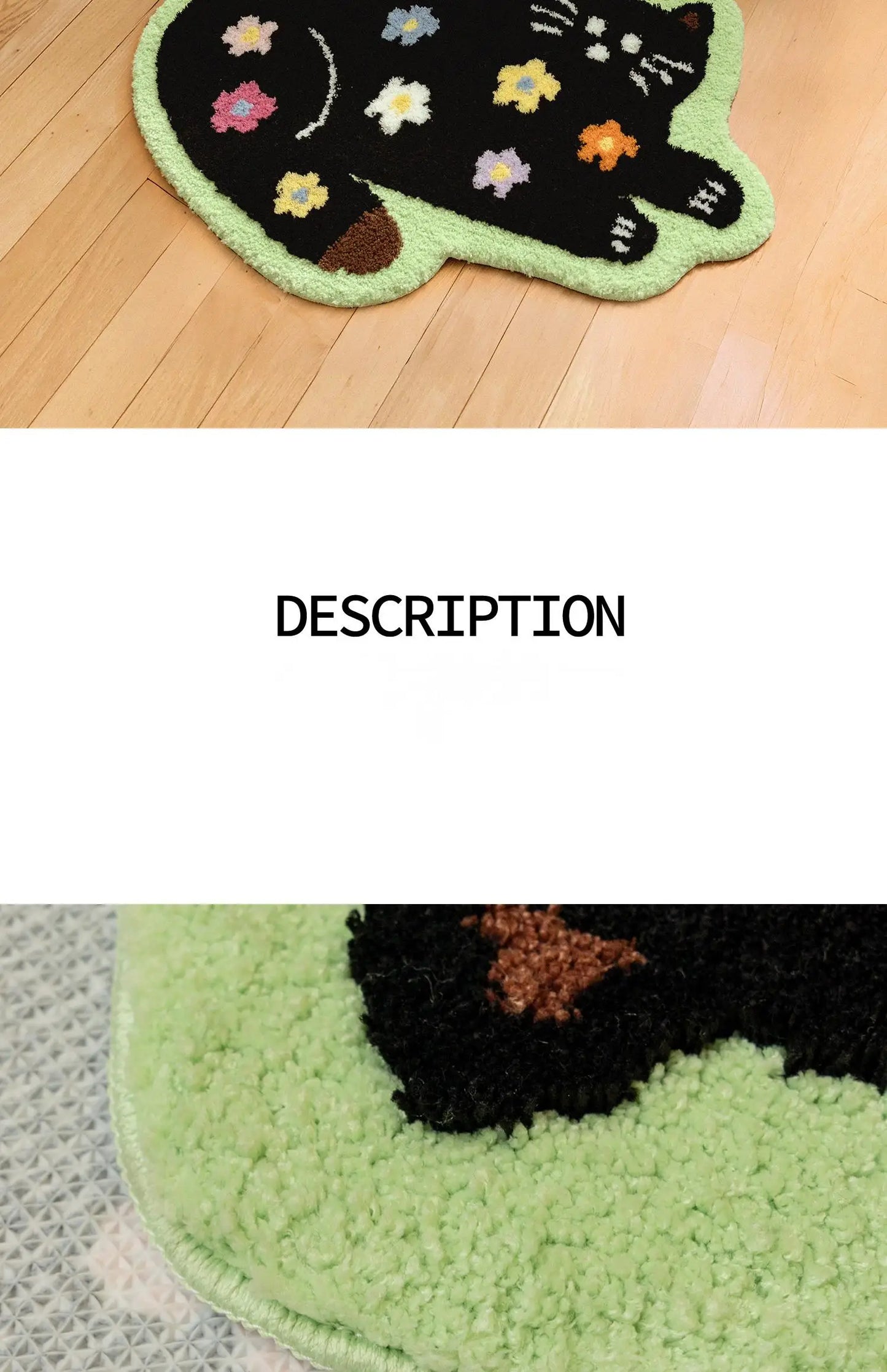 Cute Cat Floor Mat, Soft Furry Bedside Rug, Plush Kids Room Carpet, Non-Slip Nursery Mat, Cat Themed Bedroom Decor