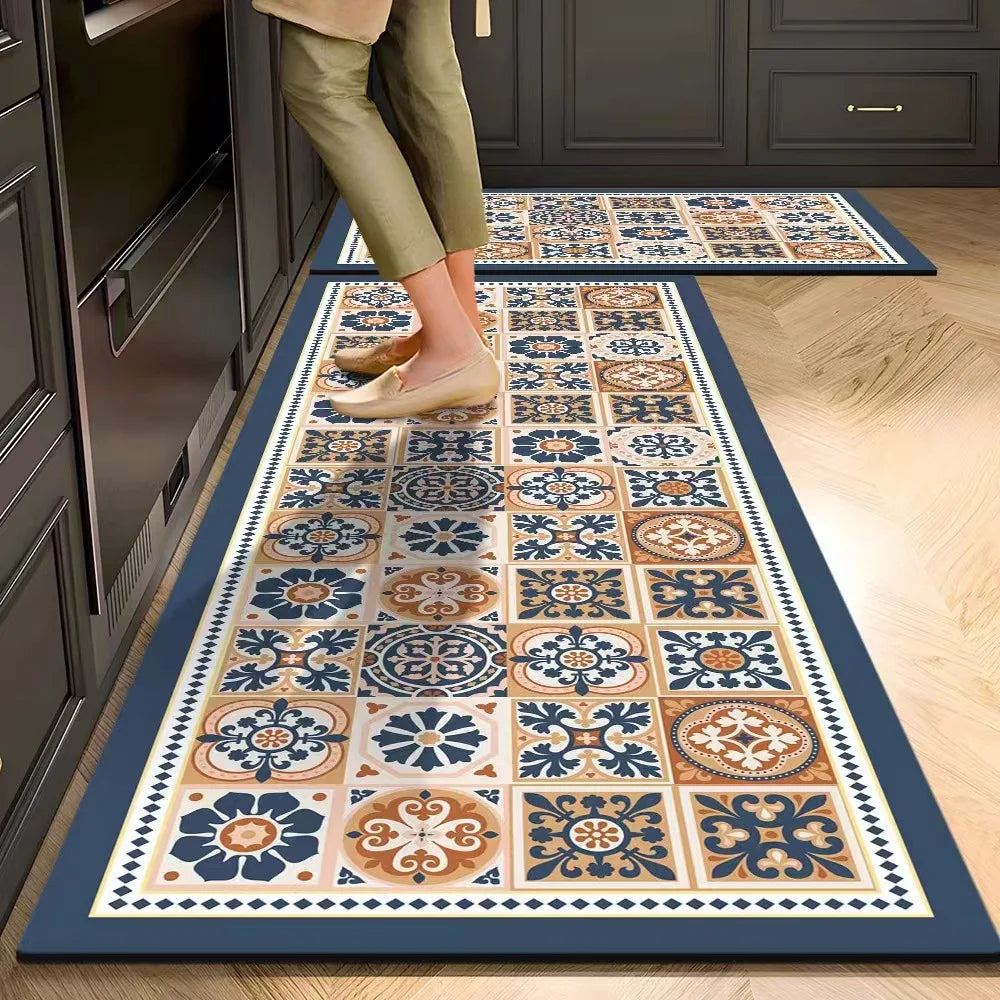 Plush Velvet Kitchen Mat - Oil-Proof, Absorbent & Non-Slip Floor Rug, Machine Washable