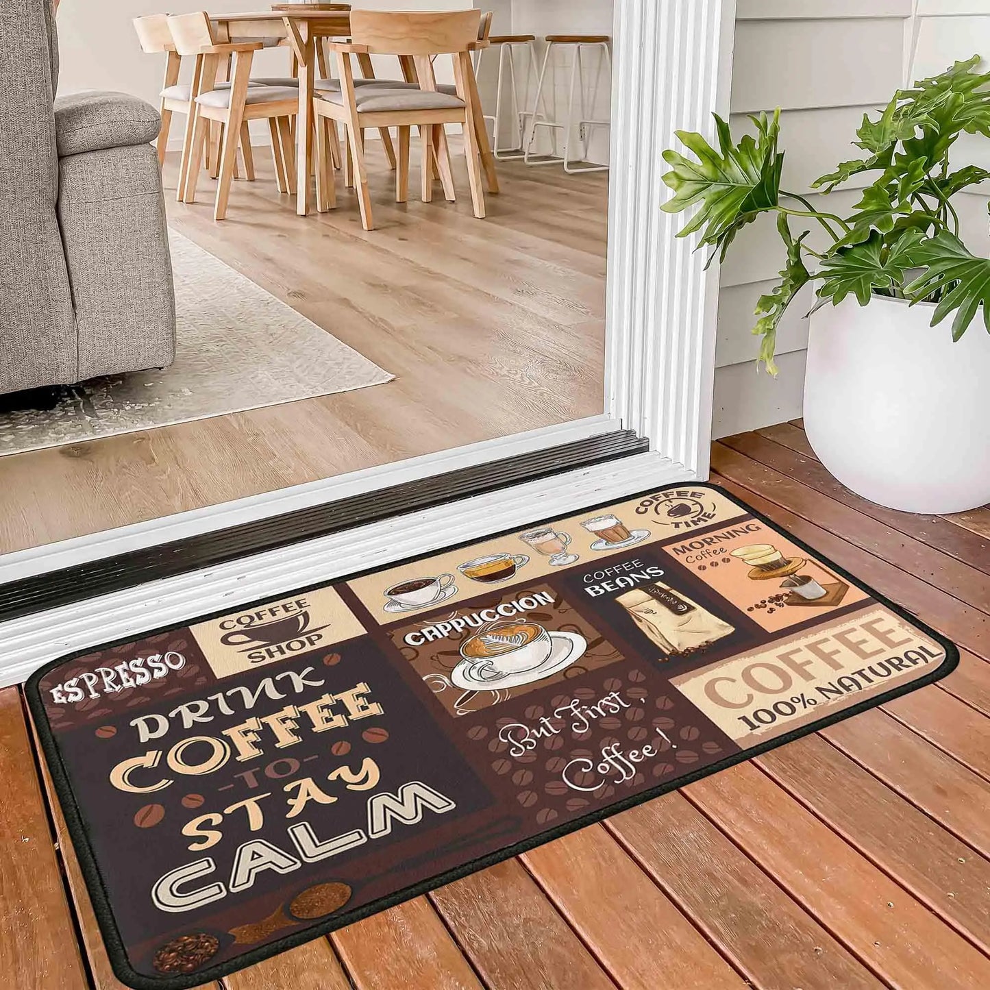 2-Pack Kitchen Rugs and Mats, Non-Slip Washable Floor Mat Set, Stain Resistant Coffee Brown Rugs, Kitchen Sink & Stove Mats