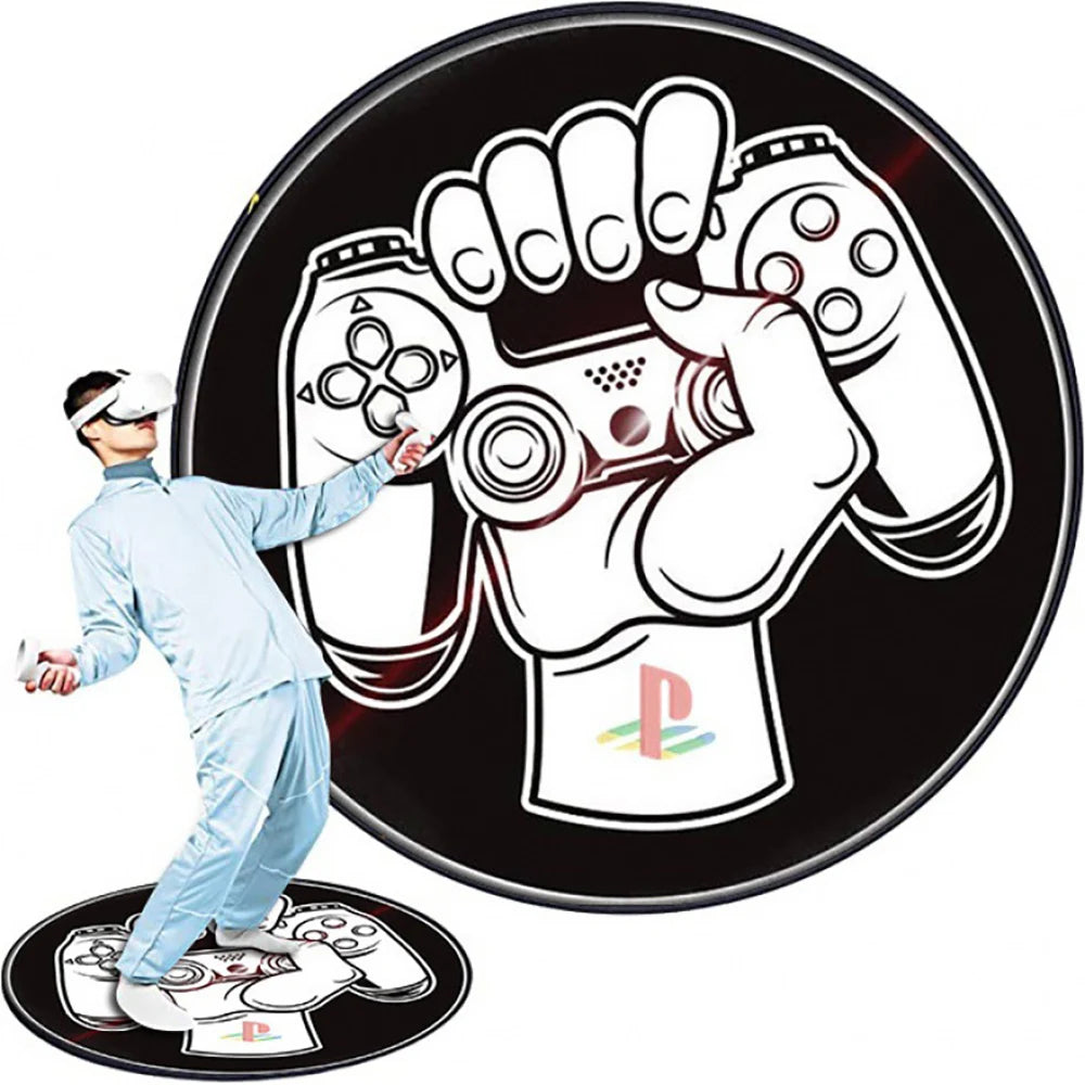 Round VR Game Theme Rug - Loop Pile, Washable & Stain-Resistant Gaming Carpet