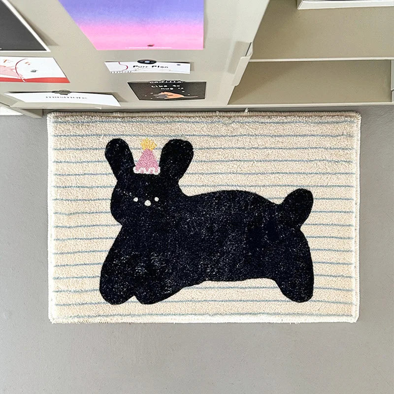 Cartoon Animal Striped Rug - Soft & Cute Floor Mat for Living Room and Bedside