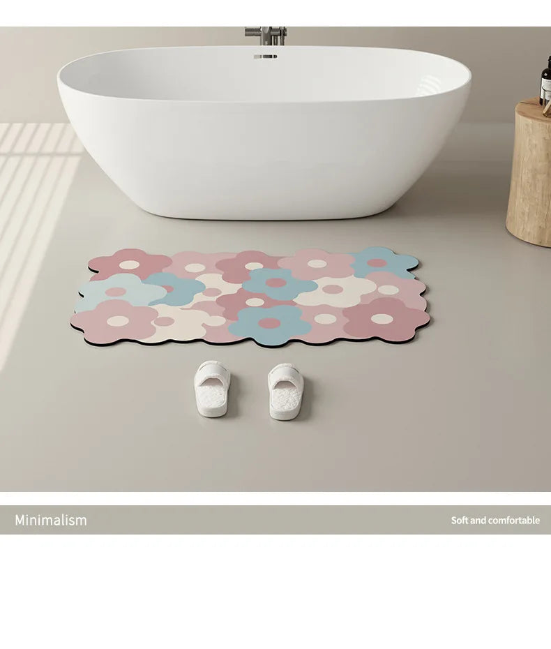 Floral Diatomite Mat - Water-Absorbing & Non-Slip for Kitchen and Bathroom