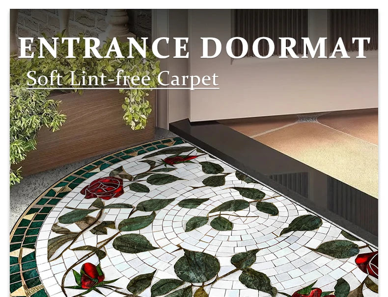 Floral Semi-Circular Doormat - Decorative & Durable Outdoor/Indoor Entrance Rug