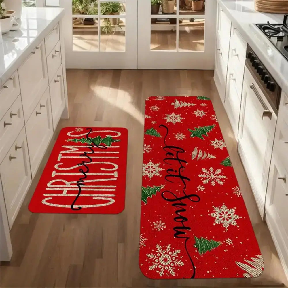 Christmas Tree Mat 2-Piece Set - Non-Slip & Stain-Resistant for Kitchen & Bathroom Door