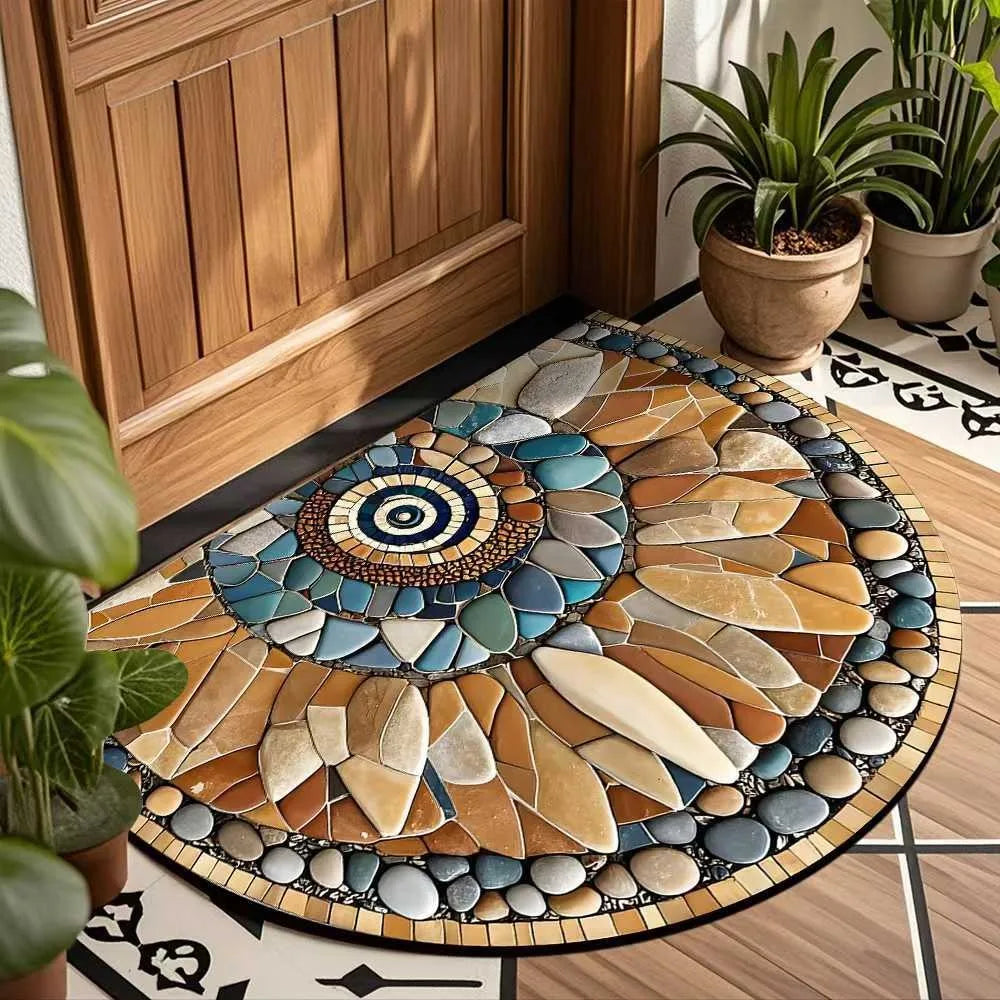 Boho Floral Half-Moon Doormat - Non-Slip & Washable for Indoor/Outdoor Entry