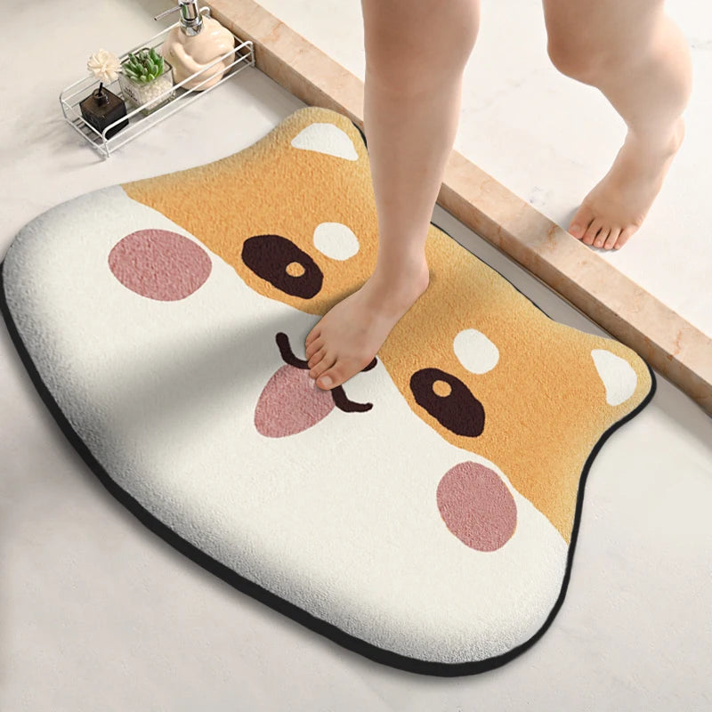 Thickened Absorbent Bath Mat, Non-Slip Flannel Toilet Rug, Dirt-Resistant Shower Floor Mat, Soft Special-Shaped Bathroom Carpet