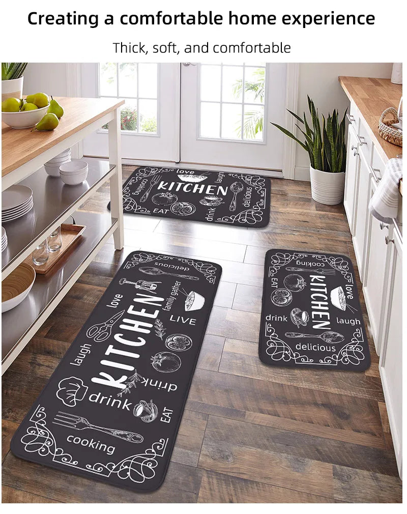 Washable Kitchen Mat with Sponge Comfort - Absorbent, Non-Slip & Waterproof Floor Rug