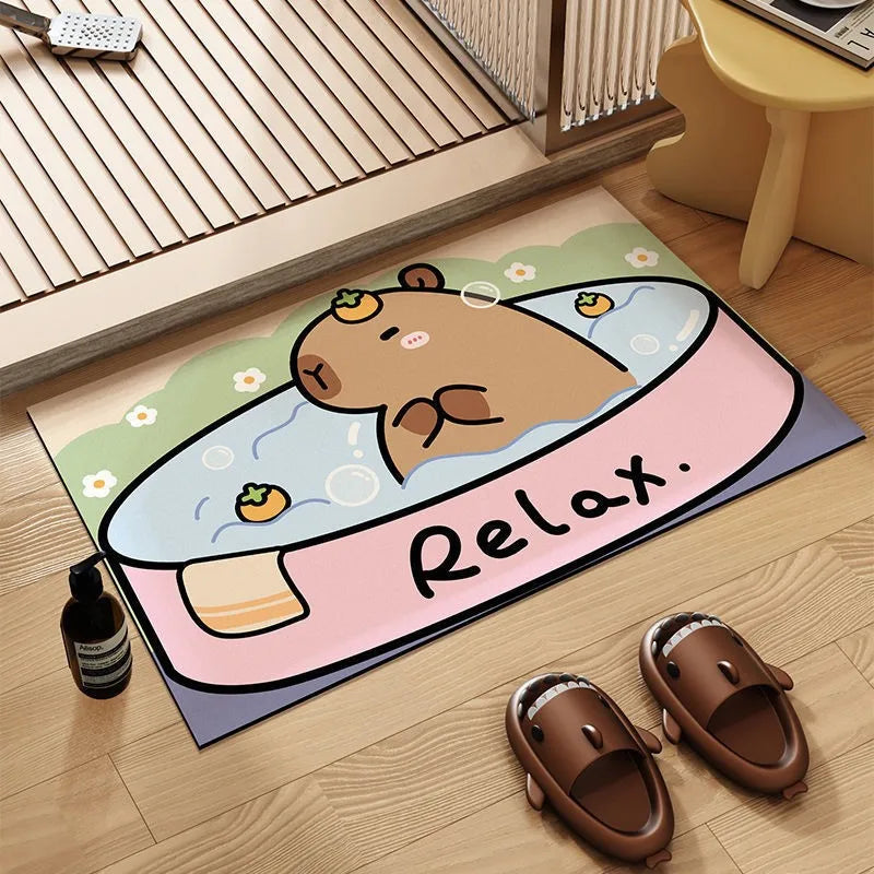 Capybara Diatomite Bath Mat - Quick-Dry, Absorbent & Non-Slip Bathroom Floor Rug