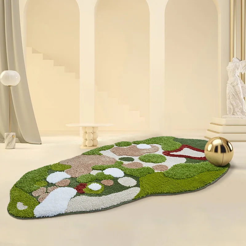 Green Moss Tufted Rug - Irregular Soft Carpet for Kids Room & Nursery Floor