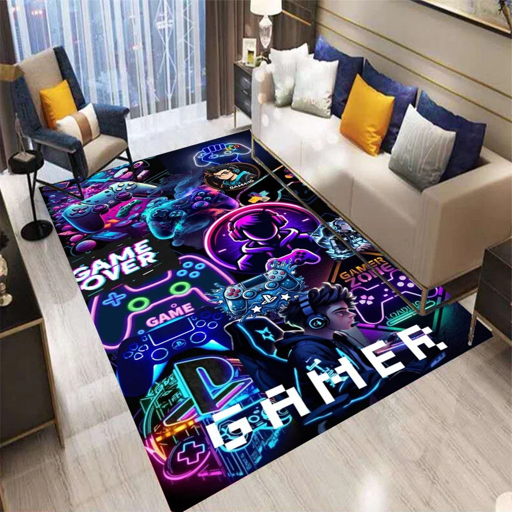 3D Abstract Gamepad Rug, Modern Video Game Carpet for Living Room, Non-Slip Kids Play Mat, Unique Controller Shaped Floor Decor