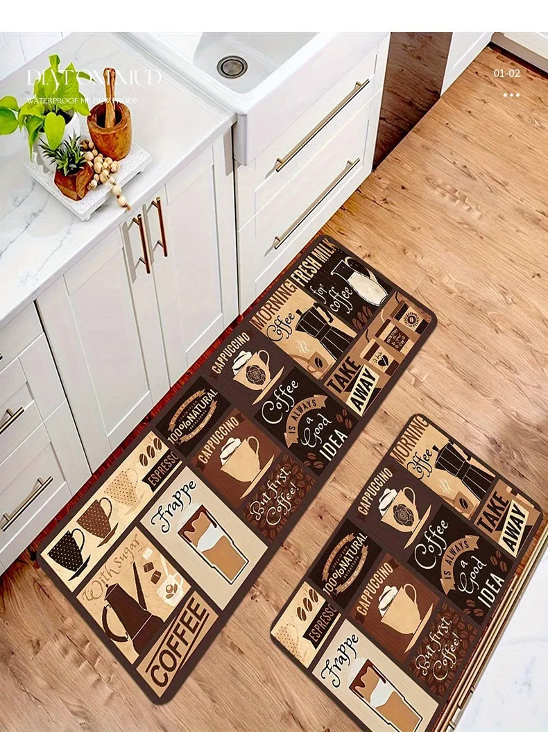 Diatom Mud Kitchen Mat 2-Piece Set, Non-Slip Absorbent Runner, Oil Resistant Easy Clean Floor Mats, Long Strip Rug