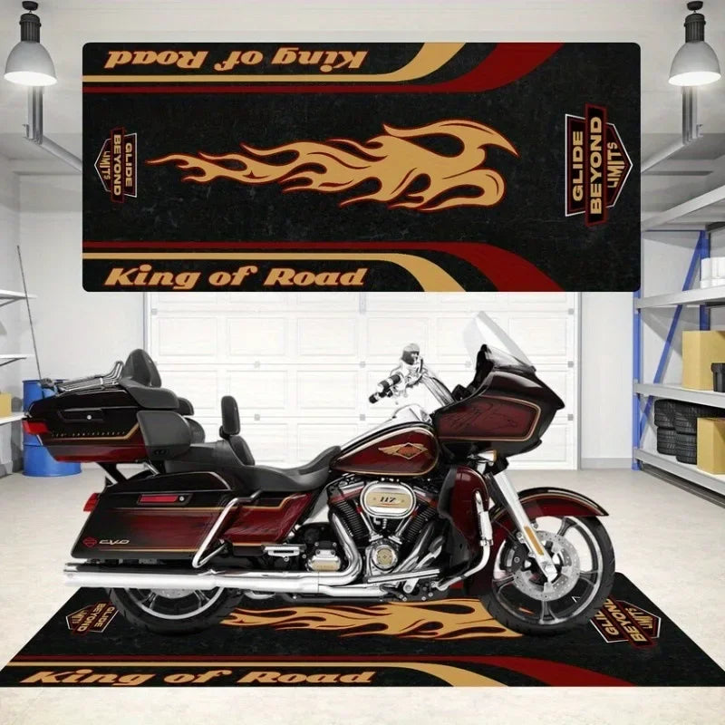 Motorcycle Display Mat - Dirt-Resistant Rug for Man Cave, Garage & Bedroom