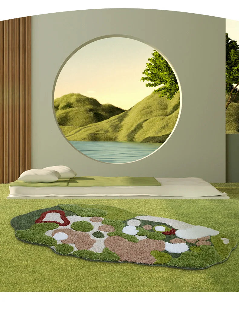 Green Moss Tufted Rug - Irregular Soft Carpet for Kids Room & Nursery Floor