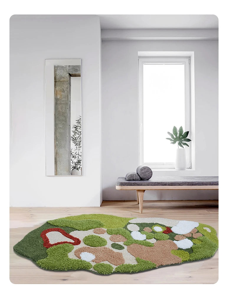 Green Moss Tufted Rug - Irregular Soft Carpet for Kids Room & Nursery Floor